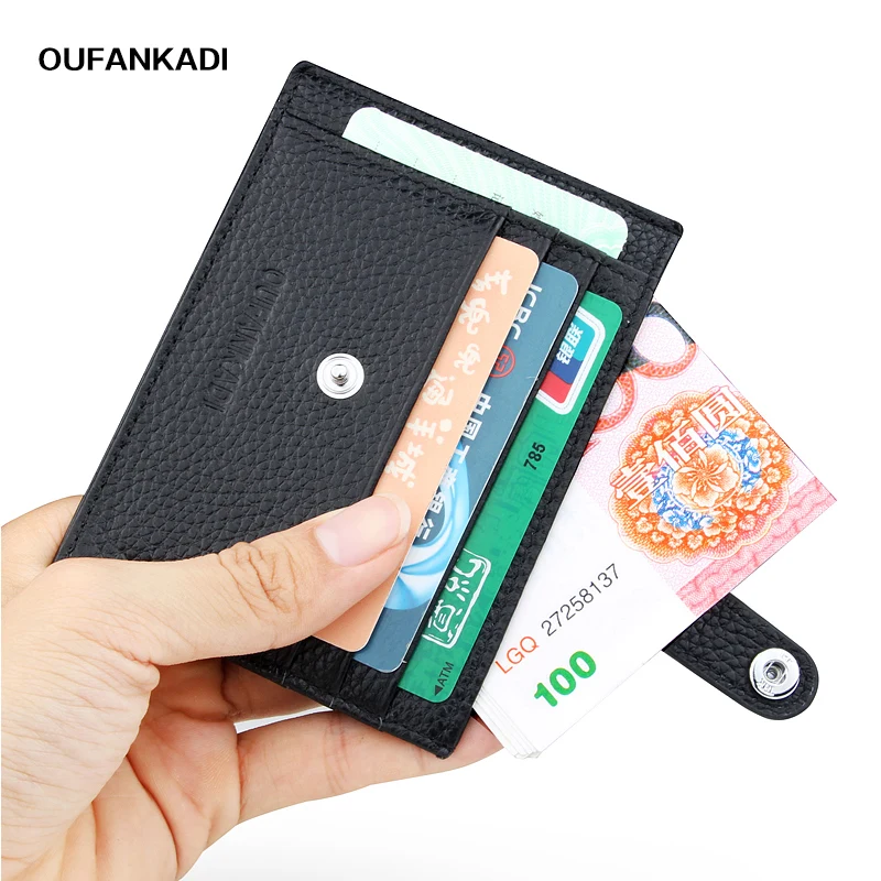 

Oufankadi New Hasp Genuine Leather Business ID Cards Holders Black Coffee Solid Credit Card