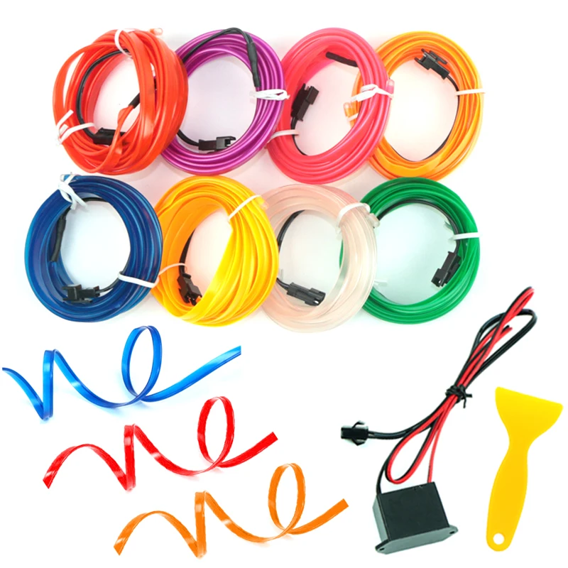 

Car sticker Neon Light 6mm Sewing Edge EL Wire Led Dance Party Decor Car Lights Neon LED lamp Flexible 2.3MM Rope Tube LED Strip