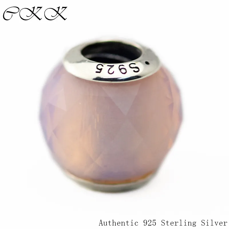 

100% 925 Sterling Silver Geometric Facets Beads With Opalescent Pink Crystal for Jewelry Making Fit Bracelets SP5032