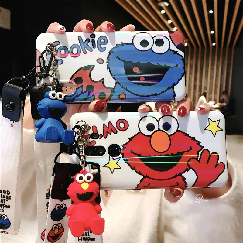 

For huawei p20 pro Cookie Case, Cute Sesame Street cover For Huawei mate 20 20X 10 pro honor10 nova Cartoon Shell case + strap