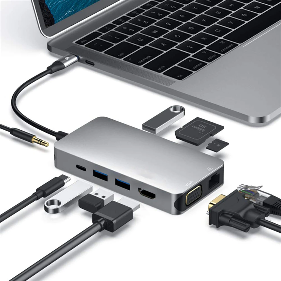 Адаптер USB 2020 10 в 1 Thunderbolt 3 0 4K HDMI 1080P VGA RJ45|Кабели VGA| |