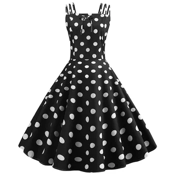 

White Black Retro Robe Vintage Dresses Summer Women Polka Dot Hepburn Dresses 50s 60s Rockabilly Pin Up Swing Dress Vestidos