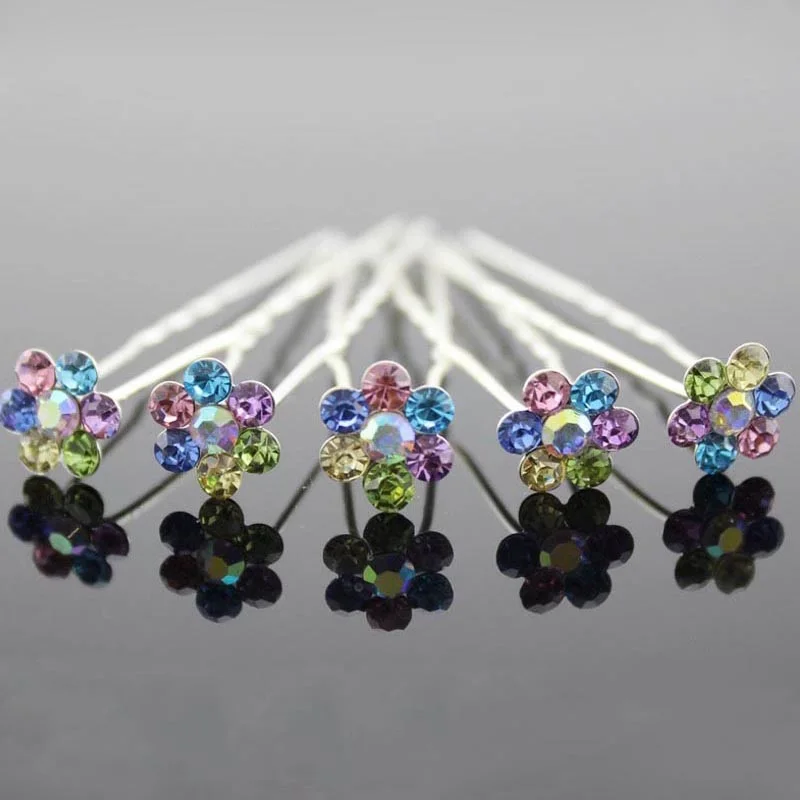 Colorful Rhinestone Flower Wedding Party Bridal Prom Hair Pin Clipsin