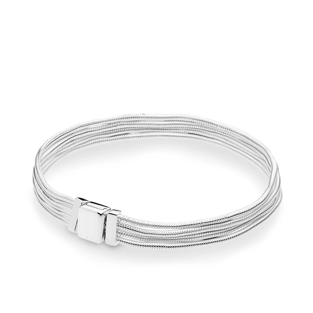 

NEW 2019 100% 925 Sterling Silver Spring Reflexions Multi Snake Chain Bracelet Fit European Style DIY Girl Original Fashion Gift