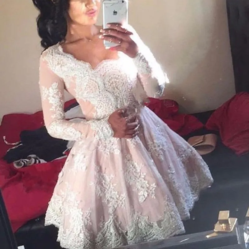 Vestidos De Festa A Line Short Mini Lace Prom font b Dresses b font Appliques Women