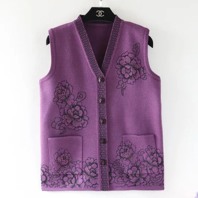 Женская куртка, короткий свитер, жилет, Осенний вязаный кардиган размера плюс, куртка без рукавов, повседневная женская верхняя одежда, жилет 5XL - Цвет: Purple