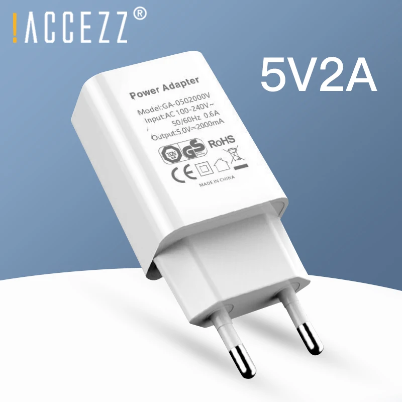 ACCEZZ USB Charger 5V 2A EU Plug For iphone iPad iPod Universal For Samsung Huawei Xiaomi Mobile Phone Wall USB Charger Adapter