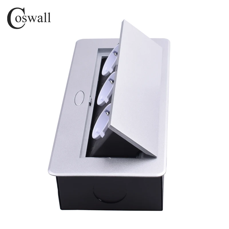 Koop COSWALL Zinklegering Plaat Slow POP UP 3 Power EU Wit Socket Kantoor Vergaderzaal Hotel Tafel Desktop Outlet Zilver cover