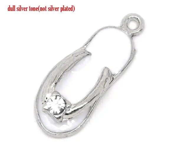 DoreenBeads эмалевые шлепанцы серебристого цвета со стразами Подвески для тапочек 23x9