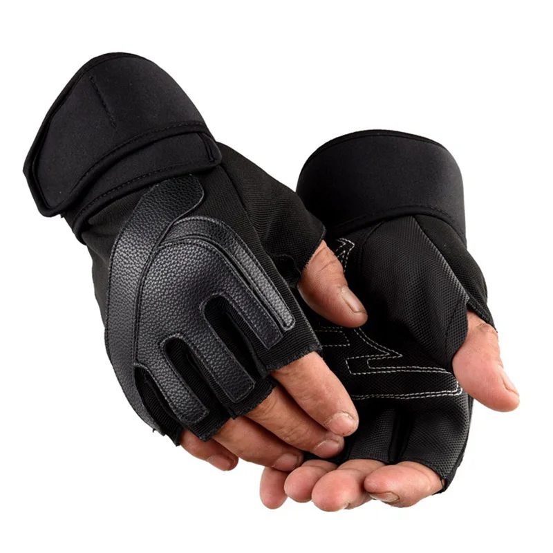 

Men Women Half Finger Gym Fitness Weightlifting Gloves Outdoor Sports Cycling Non-slip Tactical Long Wrist PU Leather Gloves C37
