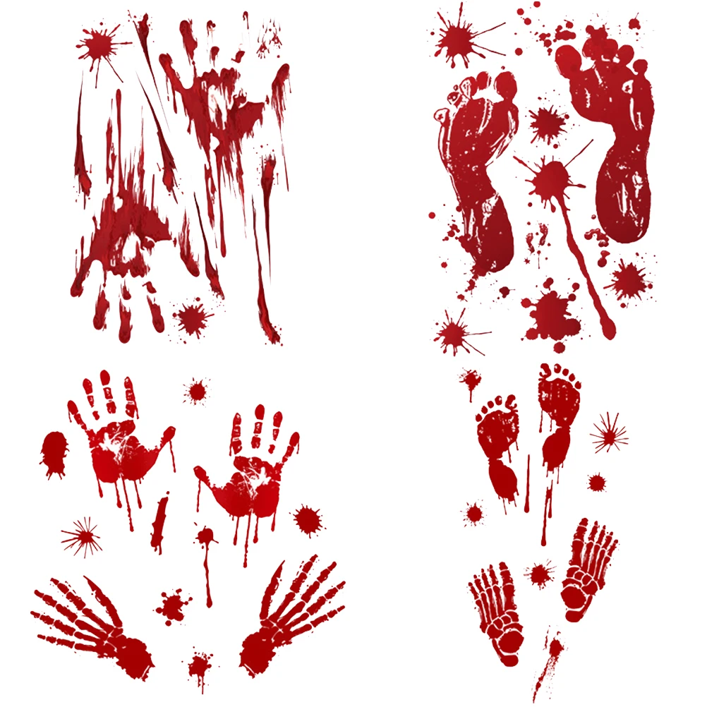 

4pcs Halloween Scary Wall Pastes Blood Hand-Print Wall Blood Pumpkin Footprint Stickers Terror Door Pastes Halloween Posters