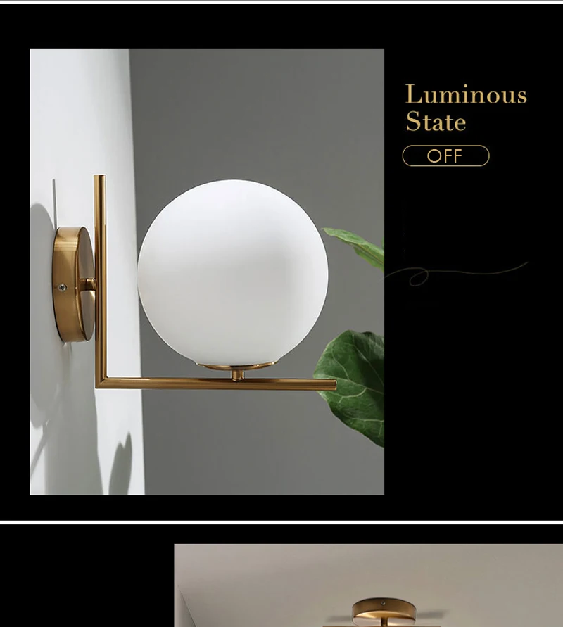 Современный минималистский золотой железный корпус настенный светильник скандинавский белый матовый стеклянный шар дизайн коридор крыльцо украшение светодиодный E14 освещение