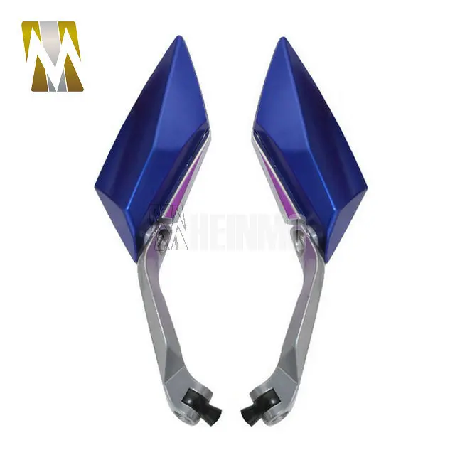 BLUE Silver Stem Motorcycle RearView Side Mirrors For Honda Suzuki Yamaha One Pair