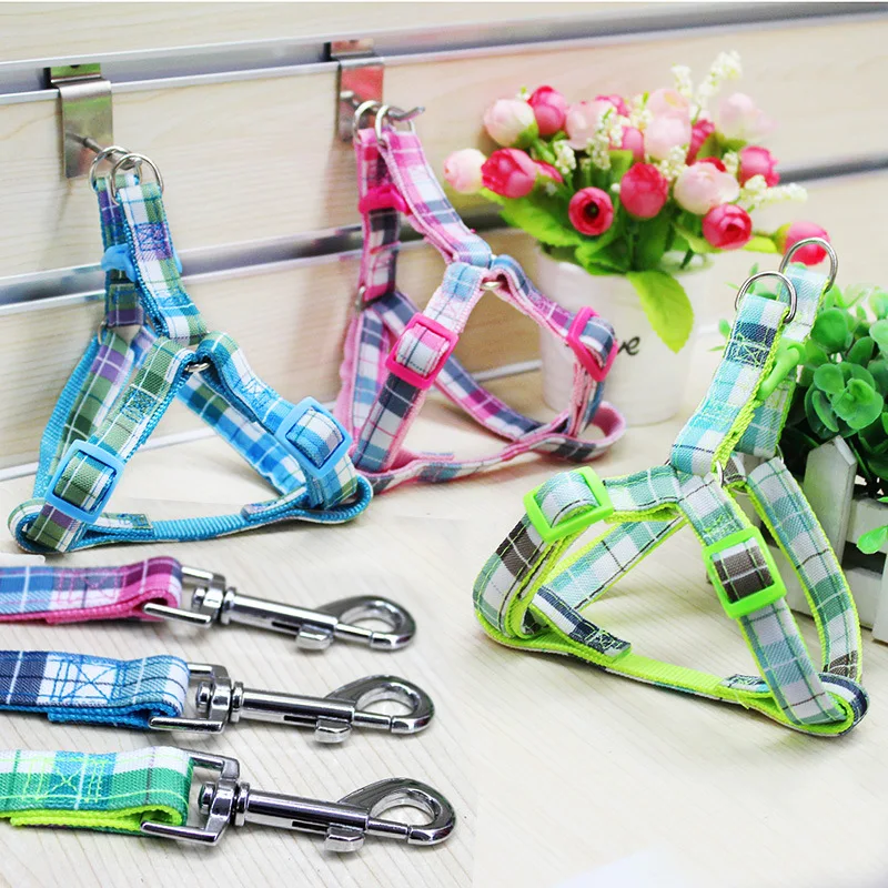 Top Quality 120cm Leash Fashion Canvas & Nylon Rope Dog Harness Pink/Blue/Green Plaid Puppy Dog Harness+Leash Sets Pet Product - Image 2