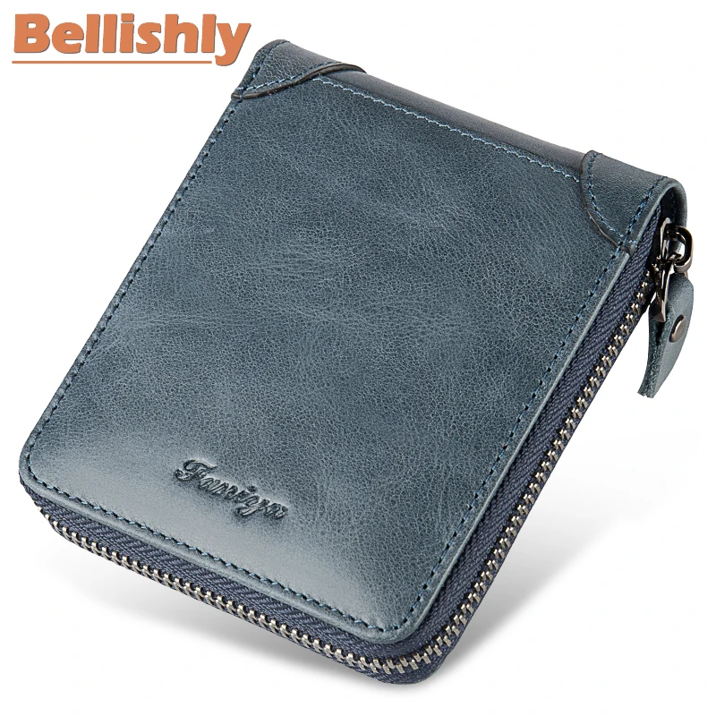

Bellishly Men's Genuine Leather Bifold zipper Wallet with Elegant Gift coin pocket portfel Male Cowhide credit Card holder purse