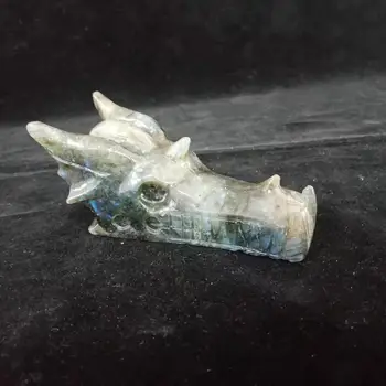 

Amazing! Natural Labradorite Quartz Crystal Carving Dragon Head For Decoration