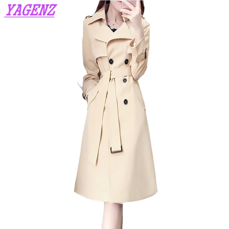

Korean Women Autumn Winter New Fashion Long Windbreaker coat High quality Khaki Double Breasted Slim Upscale Trench coat B228