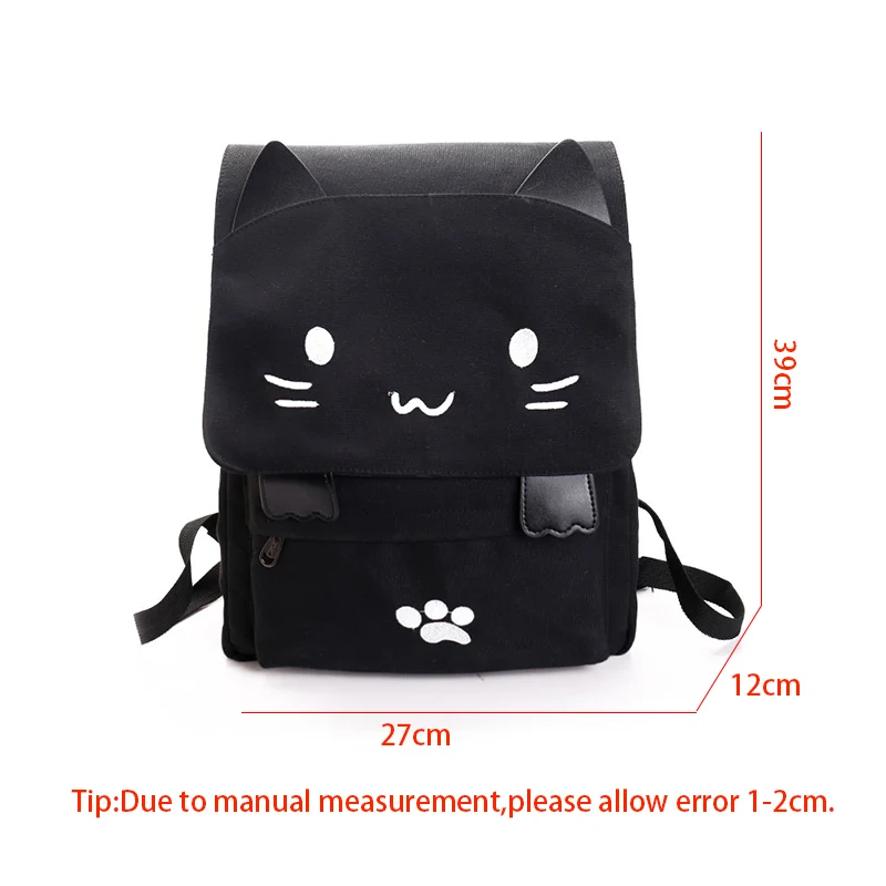 Women Cute Cat Backpack Canvas Girl School Backpacks Kawaii Cartoon Large Capacity Student Rucksack Lovely Casual Mochila BP0200 (18)