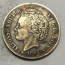 1893 Испания 5 песет-Альфонсо XIII 2-й портрет VII имитация монеты