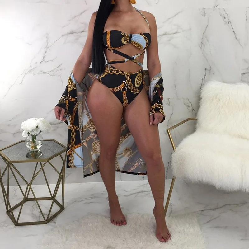 

Women Split Swimwear Cross Bandage Sling Bikini with Briefs Swimsuits for Summer EDF88
