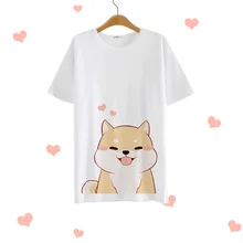 Летняя японская женская футболка с рисунком из мультфильма doge, аниме, рисунок, молочный шелк, повседневная кавайная мужская белая футболка, женские свободные парные Топы