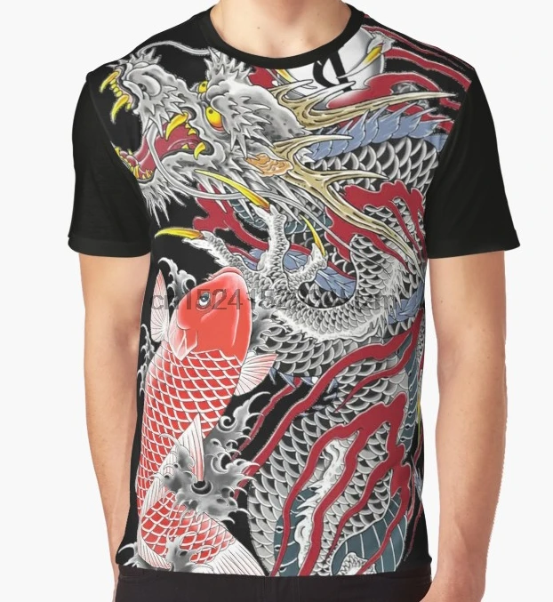 PUNK Nightclub Men T-Shirt Japanese Pattern Allover Tee Tattoo Gangster Printing