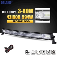 Oslamp 594W 42inch 3-row Curved LED Light Bar Offroad Combo Beam Led Work Light Lamp 12v 24v Truck SUV ATV 4WD 4×4 Led Bar Light