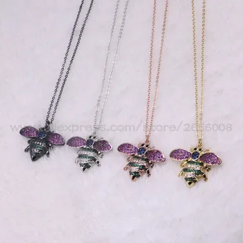 

4 PCs High quality bugs necklace tiny bugs slim chain necklace Mix color micro pave Cubic zircon inset jewelry necklace 3217
