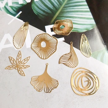 DIY Accessories Pure copper plated real gold white k geometric hollow round leaf jewelry material bracelet necklace Pendant pure 24k yellow gold pendant 3d craved hollow heart bracelet pendant 1g