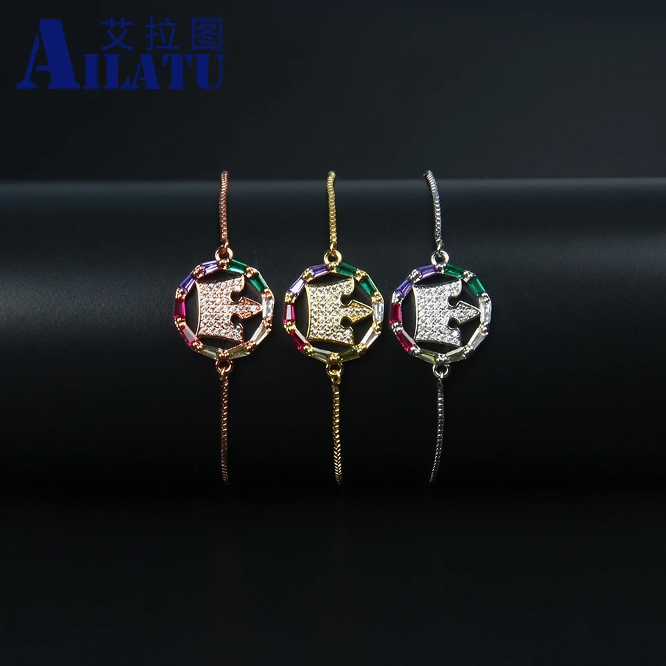 

Ailatu Rainbow CZ Zircon Crown Bracelet New Chian Adjustable Bracelets Wedding Jewelry Gift