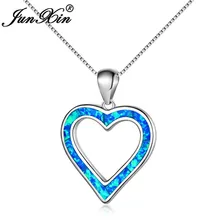 JUNXIN минималистичное женское большое сердце кулон ожерелье s для женщин 925 серебро синий белый огонь ожерелье, украшение с опалом