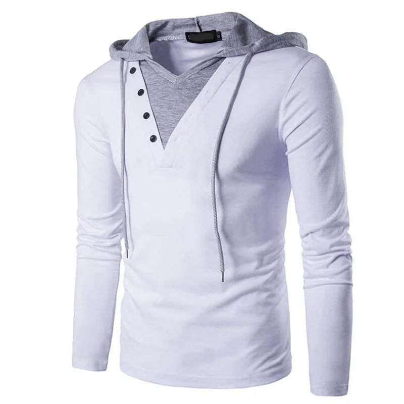 

Men Sweatshirt New Fashion Long Sleeve Casual Hoodie Shirt Slim Casual Tee V Neck Man Tops Clothing Patchwork 2XL