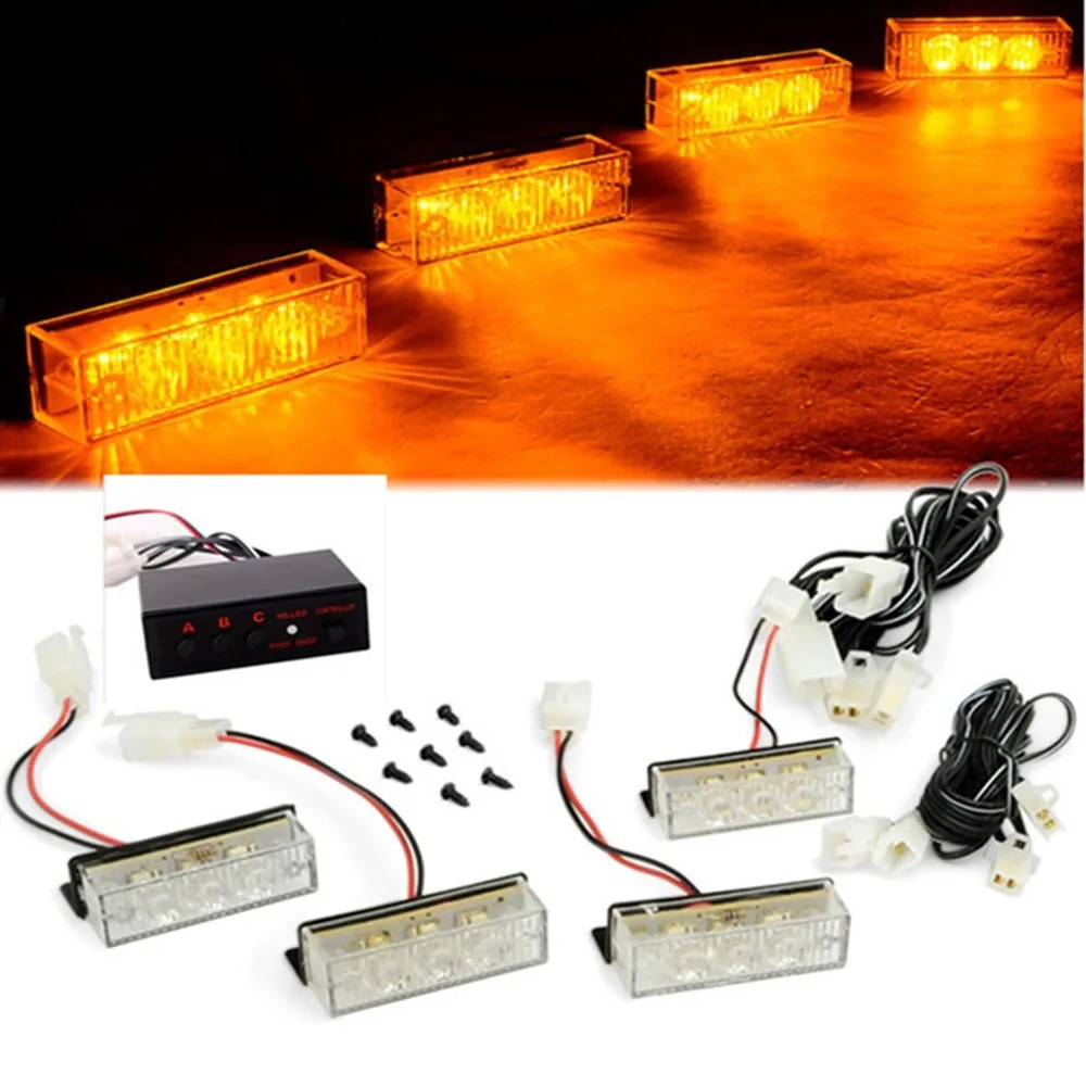 4x3 LED Car Grille Light Front Bumper Blink Grill Light Police