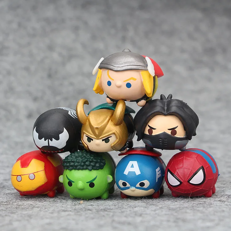 

8pcs/set Tiny Tsum Tsum Mini Marvel the Avengers Endgame Spider man Iron Man Hulk Captain America Loki PVC Avengers Figure Toys