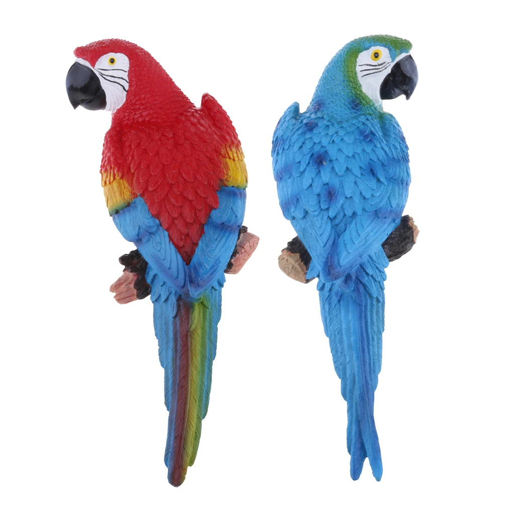 1 Pair Lifelike Bird Ornament Figurine Parrot Toys Sculpture 31cm Red & Blue