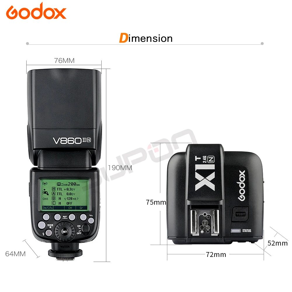US $444.00 Paypal Accpect 2V860IIN Godox Flash Speedlite GN60 ITTL HSS 18000s Speedlite FlashX1TN Trigger For Nikon Cameras