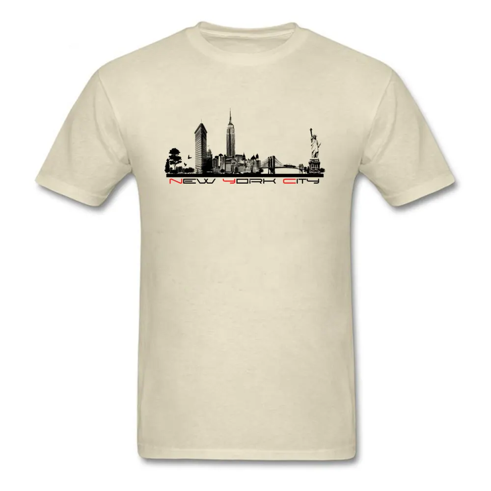 New York City skyline Comics Tops Tees Short Sleeve for Men 100% Cotton Summer Crewneck Tshirts Gift Tee Shirt Faddish New York City skyline beige