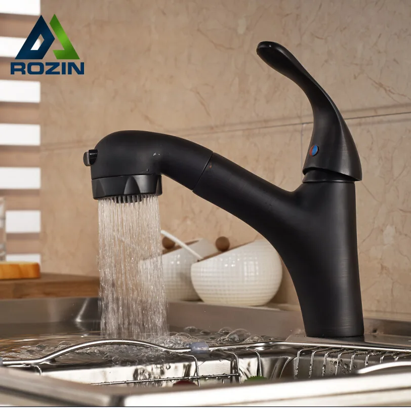 

Luxury Single Lever Pull Out Sprayer Kitchen Mixer Faucet Deck Mount One Hole Oil Rubbed Bronze Finished