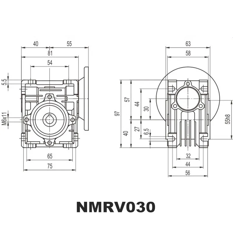 5:1-80: 1 червячный редуктор NMRV030 11 мм Входной вал RV030 червячный редуктор скорости для NEMA 23 двигателя