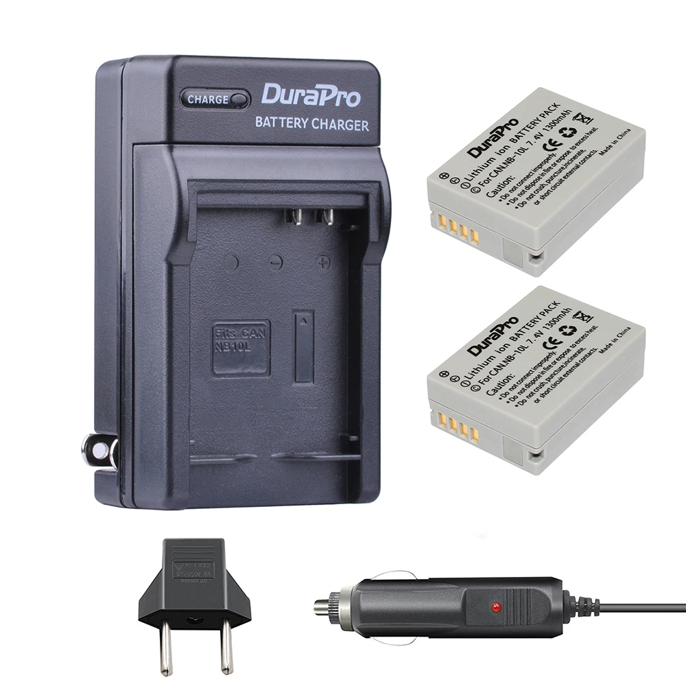 

2pc 7.4V NB-10L NB 10L NB10L Rechargeable Li-ion Camera Battery +Car Charger + EU Plug For Canon G1X G15 G16 SX60HS SX40HS SX50H