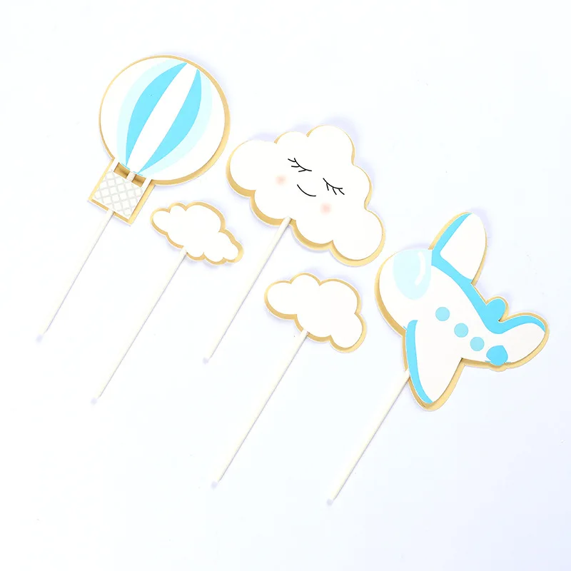 1 Set Clouds Fire Balloon Aircraft Theme Children's Birthday Cake Topper Cartoon Design Child Boy Party Supplies Cake Decoration