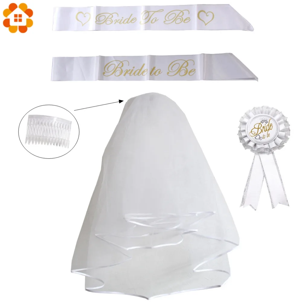 

Bridal Wedding Veil Bride Satin Sash Badge Bachelorette Party Girls Hen Night Party Bridal Shower Kit Decoration Supplies