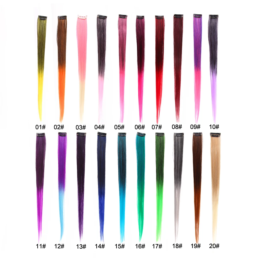 AliLeader Product 50CM Long Straight 1 Clip 1 Piece Clip In Hair Extensions Two Tone Synthetic Fake Hair Pieces Ombre 20 Colors
