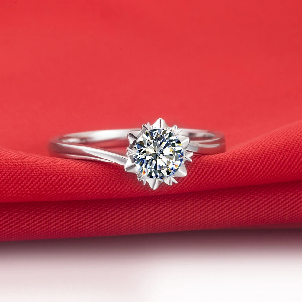 0.5Carat Solid 18K White Gold Classic SnowFlake Appealing Excellent Diamond Women Anniversary Ring Valentine's Day Gift Jewerly