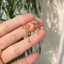 Корейская мода, полые маленькие облака, циркониевые серьги-гвоздики, простые золотые длинные серьги с кисточками для женщин, для праздника, вечеринки, подарочный набор украшений для ушей