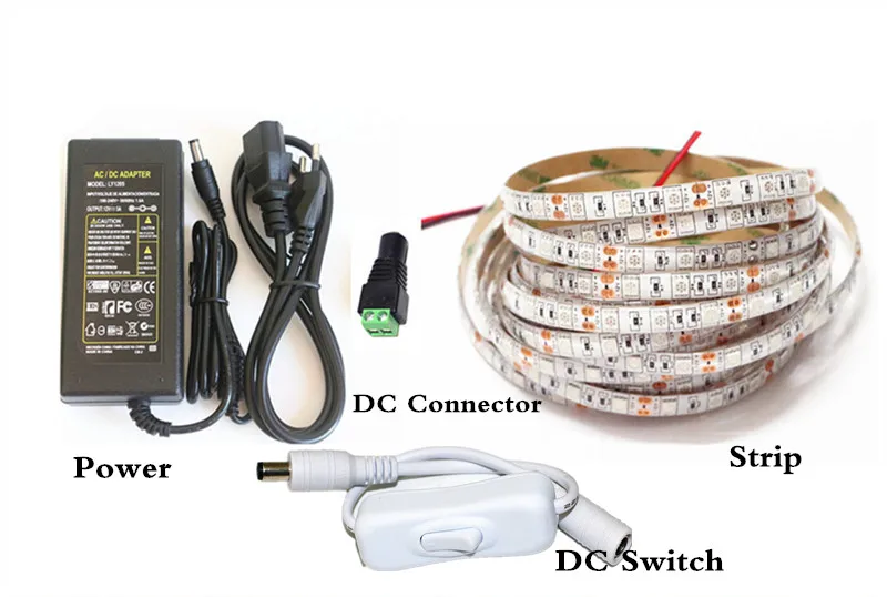 1 м 2 м 3 м 4 м 5 м DC12V растут светильник led комплект полный спектр роста растений свет в полоску + Адаптеры питания + DC переключатель для