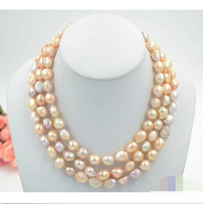 

P4738 lustre 3row 15mm PINK LAVENDER BAROQUE freshwater cultured pearl necklace ^^^@^Noble style Natural Fine jewe SHIPPING (C03