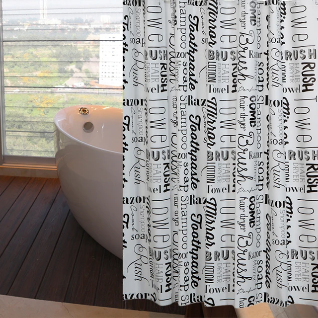 Rubihome Shower Curtain For Bathroom Peva Thicken Waterproof Decor Rubihome Shower Curtain For Bathroom Peva Thicken Waterproof Decor Black Word Letter With Hooks