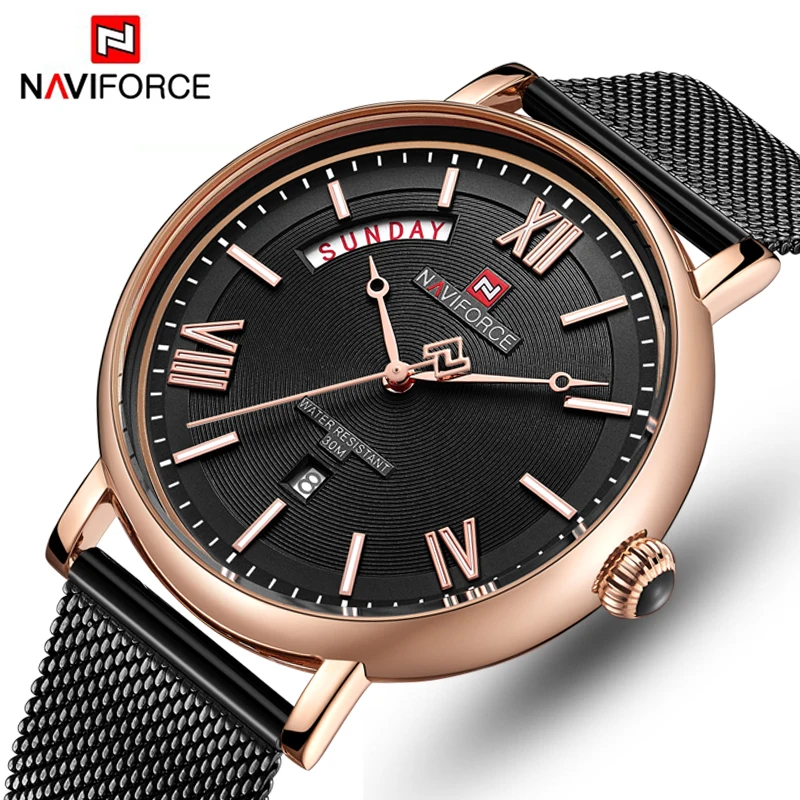 NAVIFORCE топовые брендовые роскошные часы мужские ультратонкие из нержавеющей
