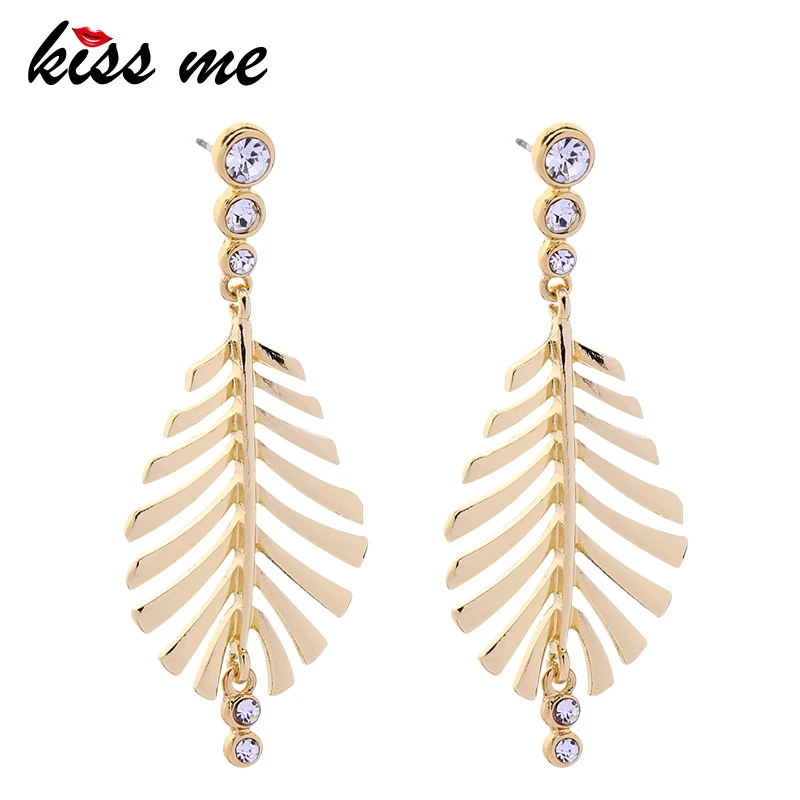 

KISS ME Gold Color Alloy Rhinestone Hollowed Leaf Big Dangle Earrings Women Accessories Jewelry